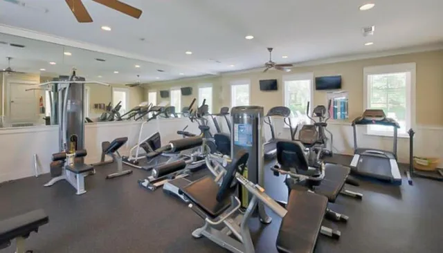 a view of a room with gym equipment