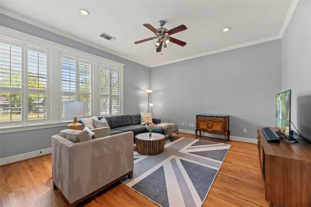 a hallway with wooden floor
