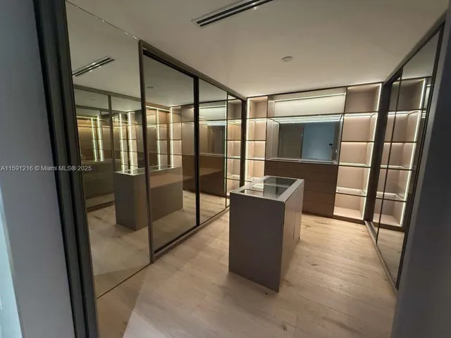 a view of walk in closet with empty racks