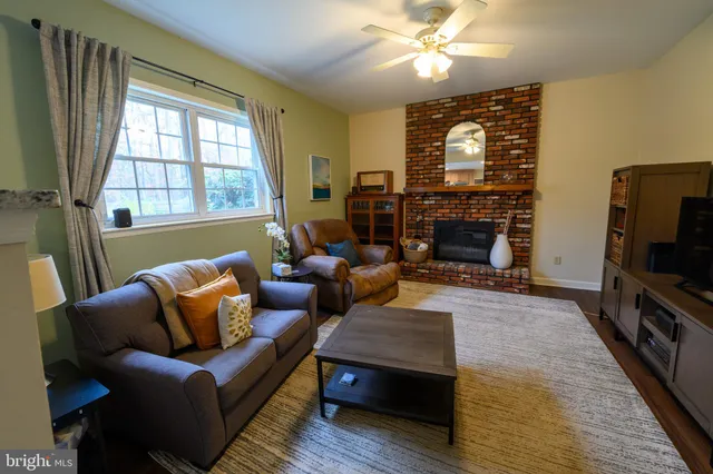 a living room with fireplace furniture and a flat screen tv