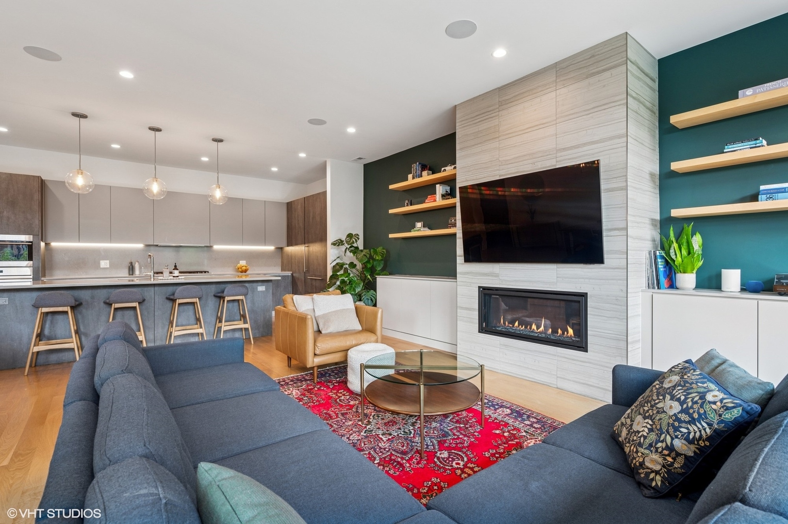 1156 West Ohio Street, Unit 2E Chicago, IL 60642 - Photo 6 of 30 a living room with furniture and a fireplace