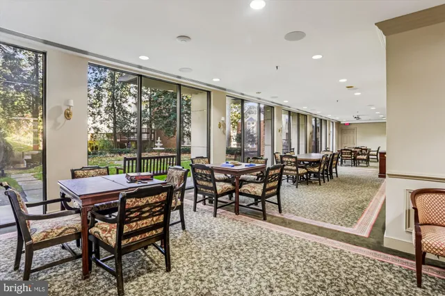 a view of a park with large trees