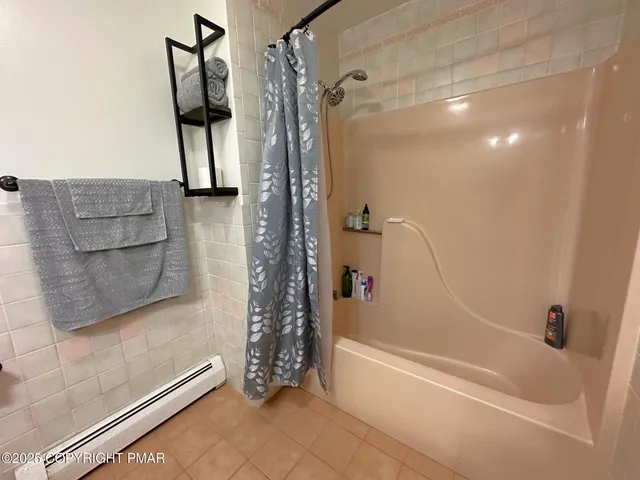 a bathroom with a tub and a shower
