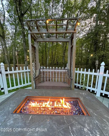 a view of a porch with a small yard
