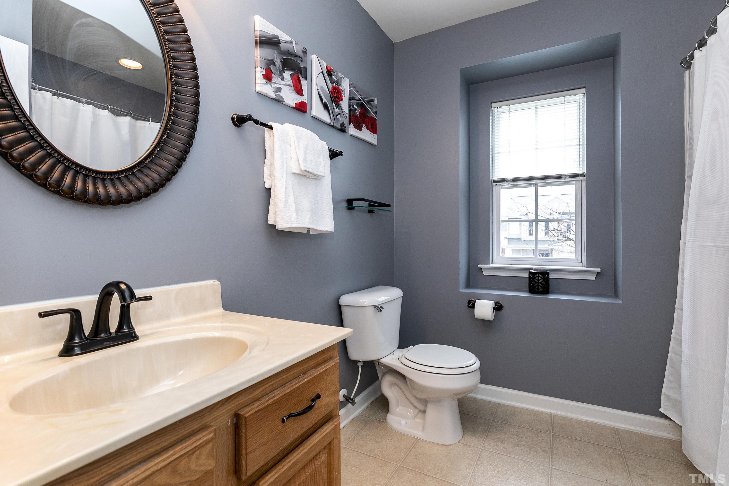 160 Solheim Lane Raleigh, NC 27603 - Photo 22 of 33 a bathroom with a toilet a sink and a mirror