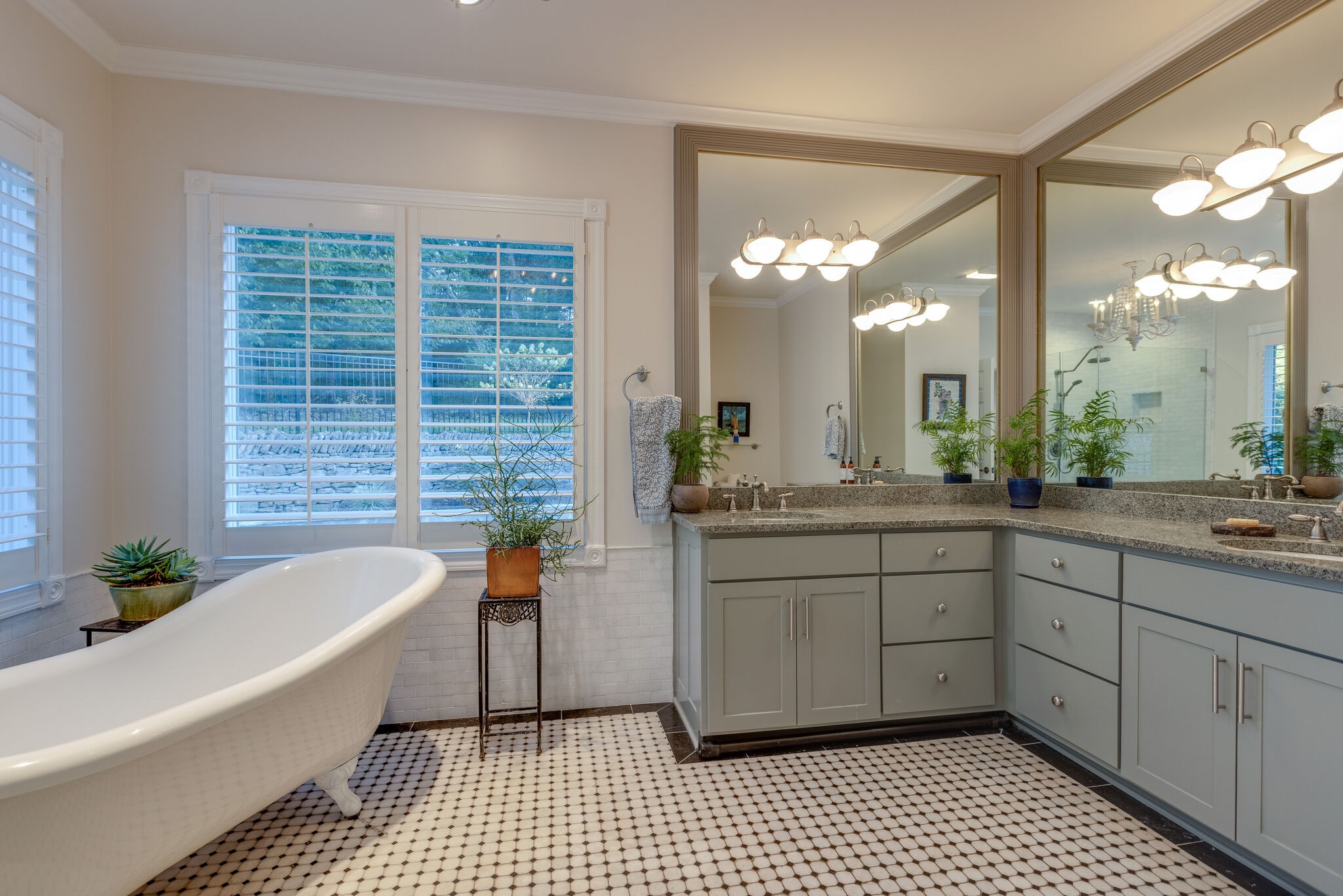 3151 McMillan Road Franklin, TN 37064 - Photo 27 of 46 a bathroom with a granite countertop sink a large mirror and shower