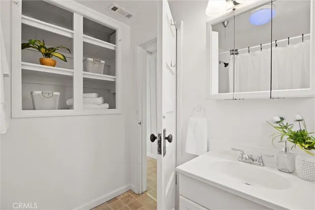 a bathroom with a sink and a shower