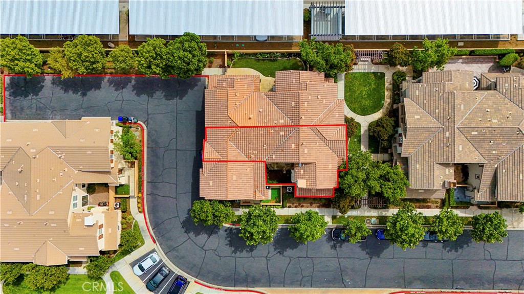 8541 Oak Barrel Place, Unit 2 Rancho Cucamonga, CA 91730 - Photo 42 of 50 an aerial view of a house with a garden and a swimming pool