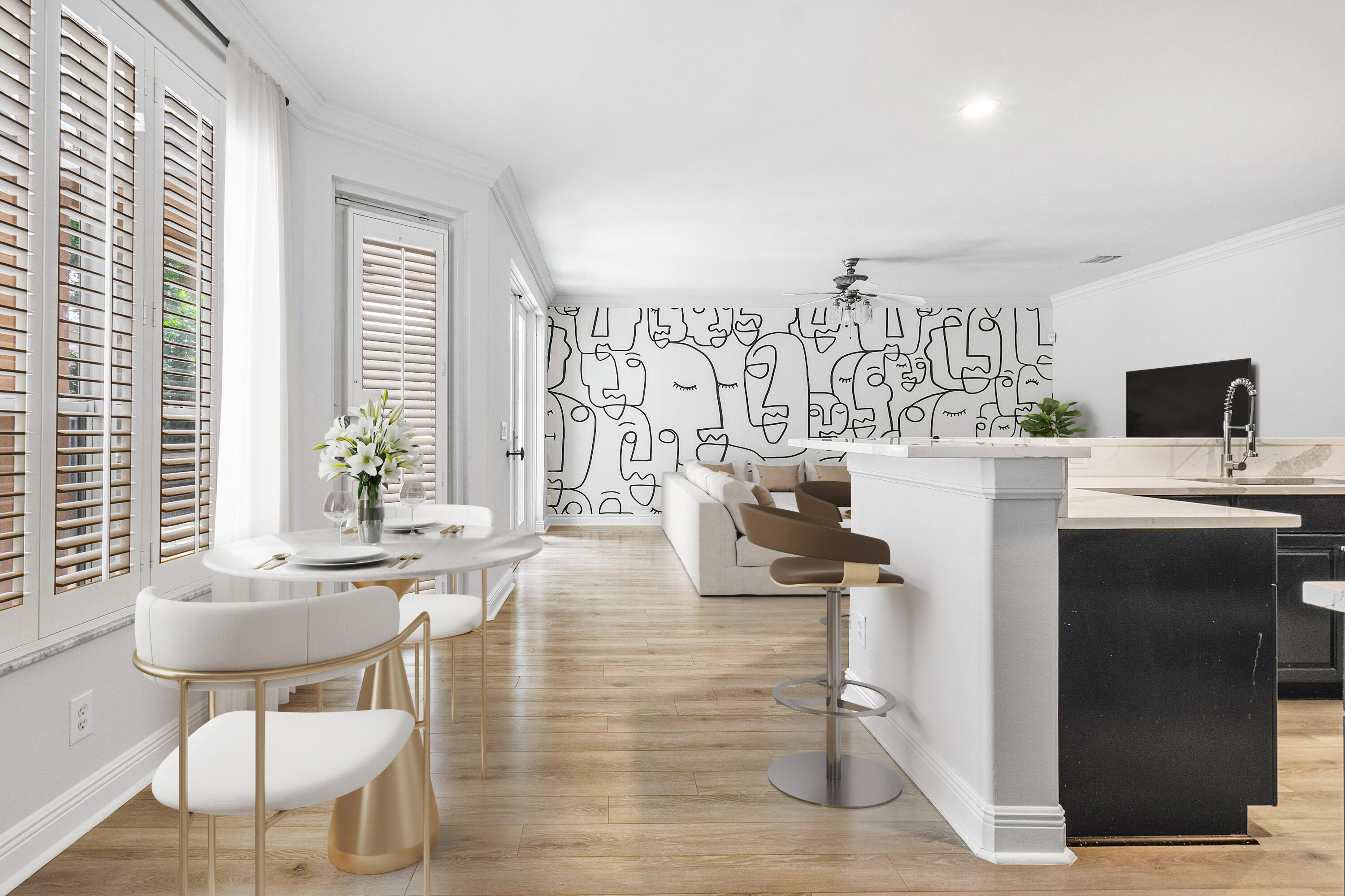 1655 East Classical Boulevard Delray Beach, FL 33445 - Photo 7 of 40 a kitchen with a table chairs a barbeque stove and living room view