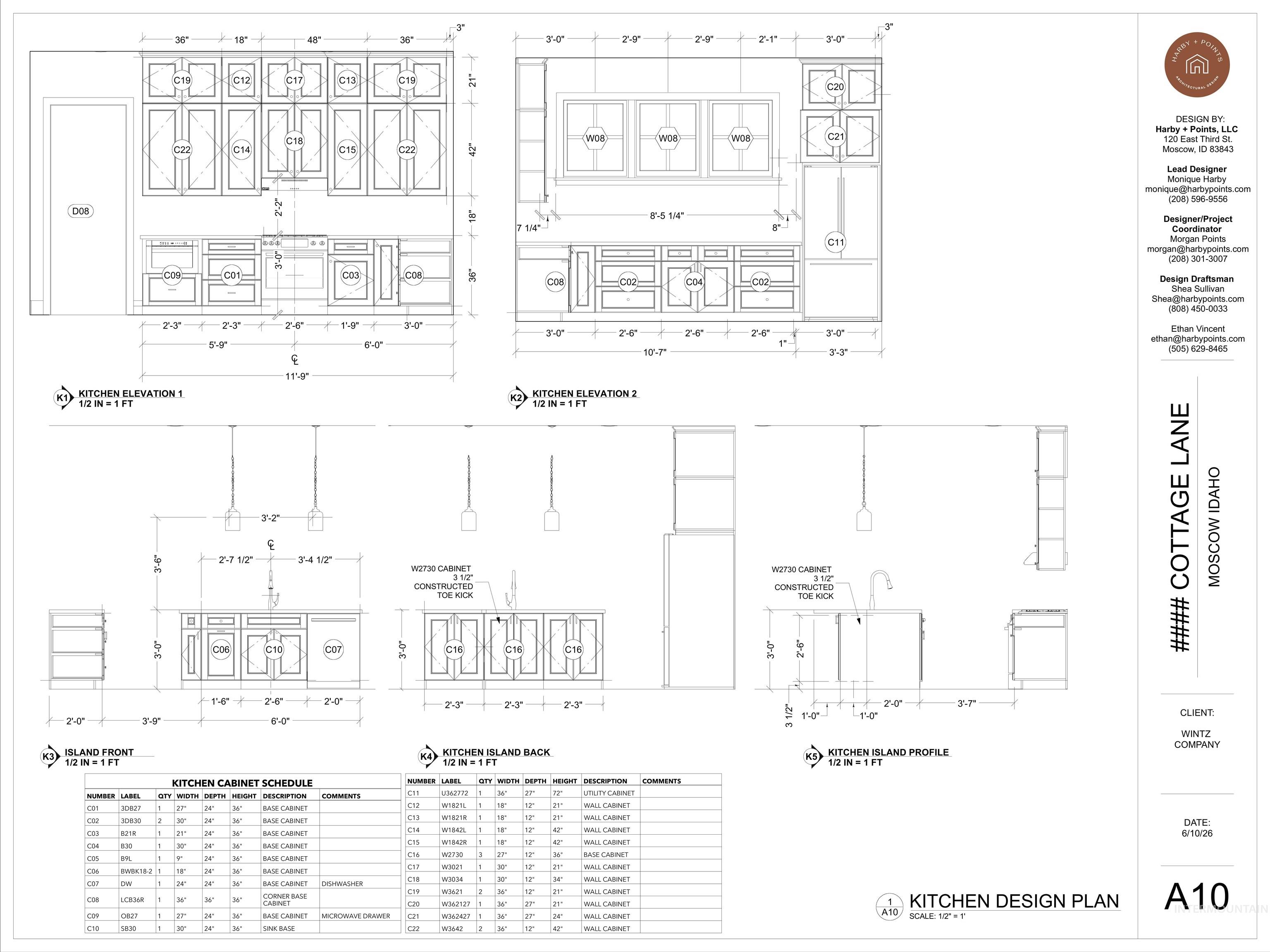 1463 Cottage Lane Moscow, ID 83843 - Photo 19 of 23 Kitchen Design Plan. Presenting elevations and schedules for the property's kitchen cabinetry