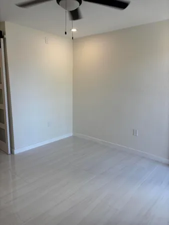 an empty room with a workbench