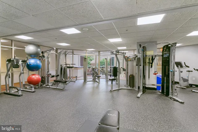 a view of a room with gym equipment