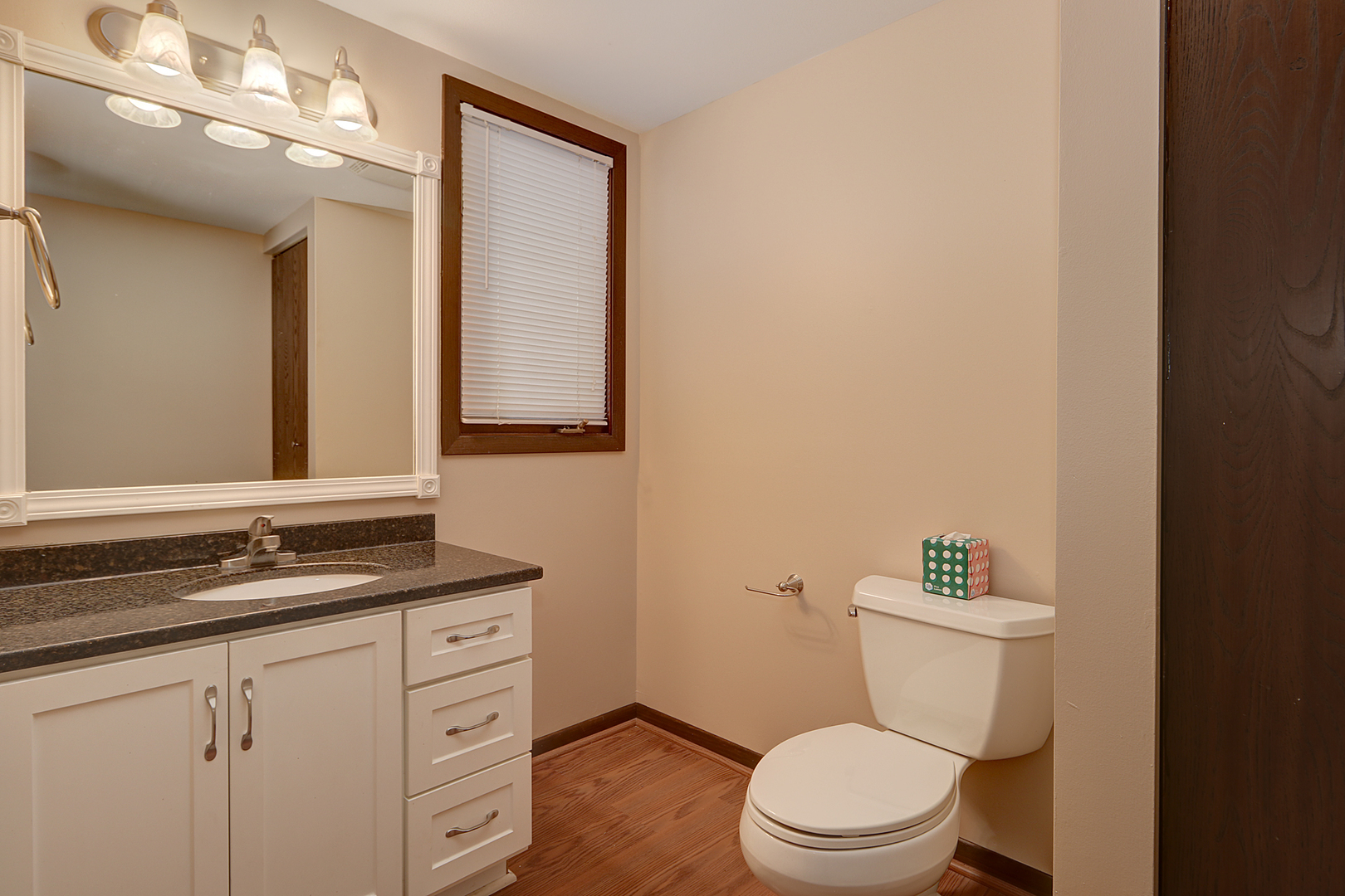 14801 South Penn Road Plainfield, IL 60544 - Photo 10 of 18 a bathroom with a granite countertop toilet sink and mirror