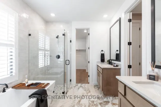 a bathroom with a sink and a shower