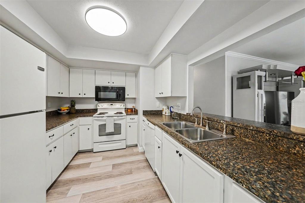 9204 Golf View Drive New Port Richey, FL 34655 - Photo 10 of 33 a kitchen with stainless steel appliances granite countertop a sink stove oven and white cabinets
