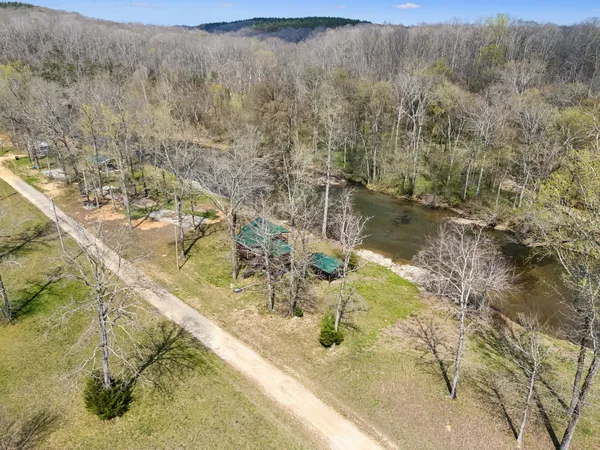a view of a park with large trees