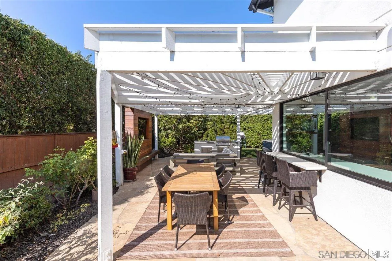219 Jacob Lane Encinitas, CA 92024 - Photo 39 of 46 a view of a patio with a dining table and chairs with wooden floor