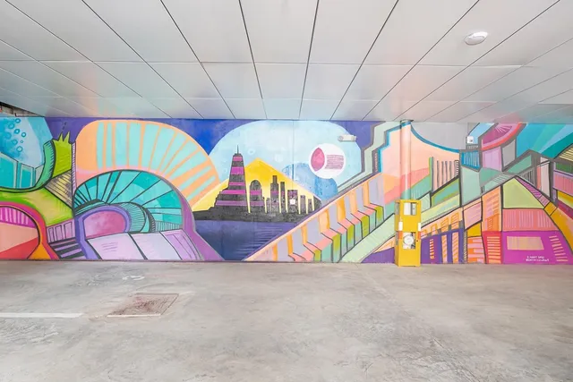 a view of a brick house with a large door