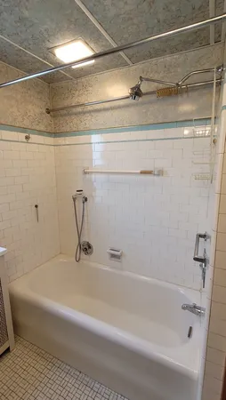 a bathroom with a bathtub