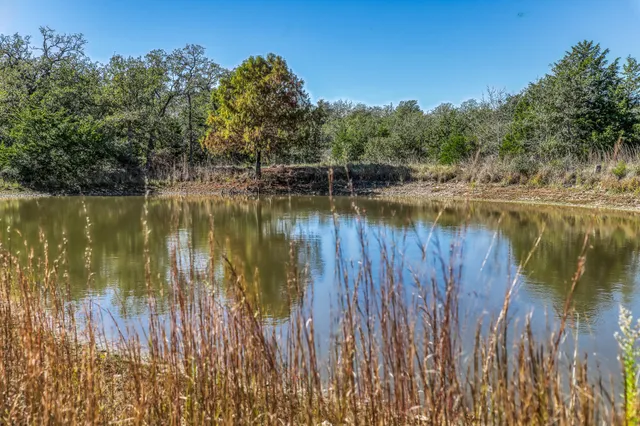 a view of a lake with houses in the background