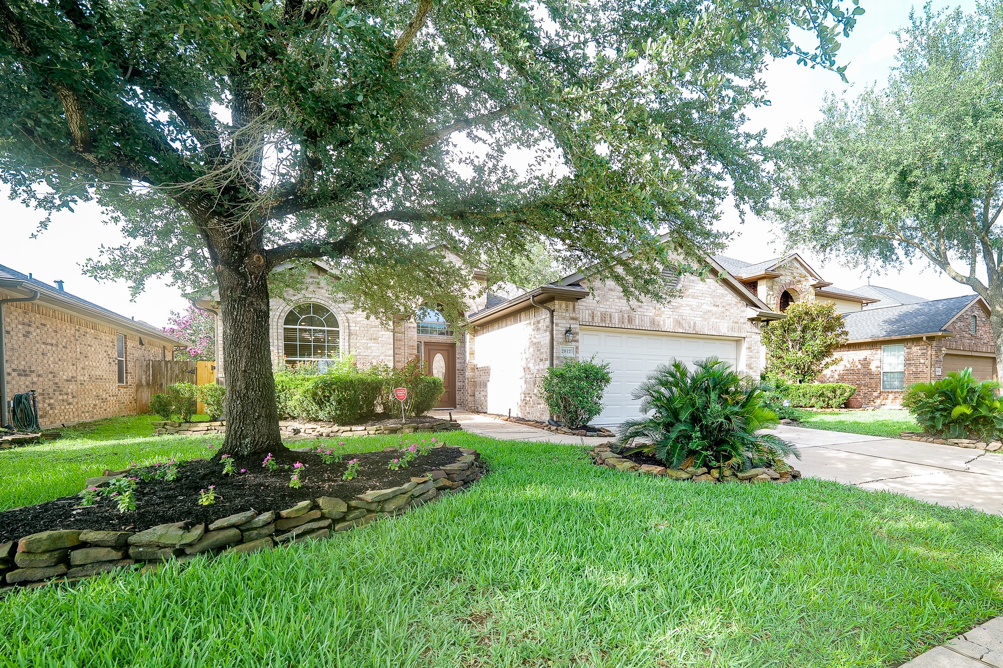 a view of a house with backyard and a tree