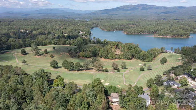 a view of a lake with mountains in the background