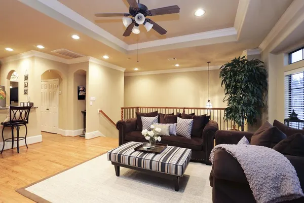 a view of a big room with a big yard and potted plants