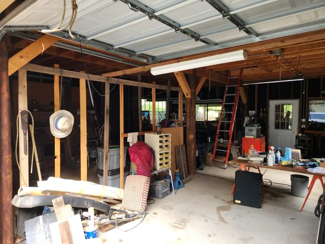 a view of garage with window