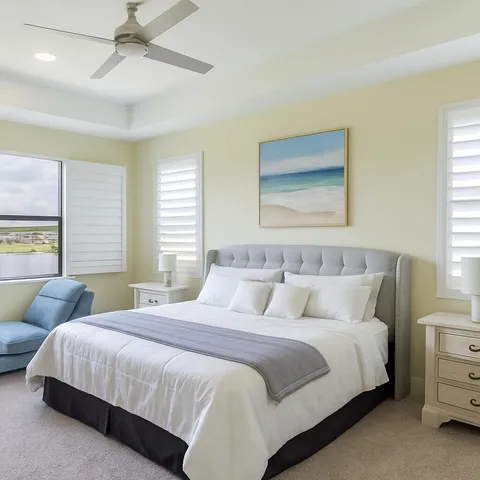 a bedroom with a bed and window