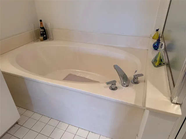 a bathroom with a bathtub