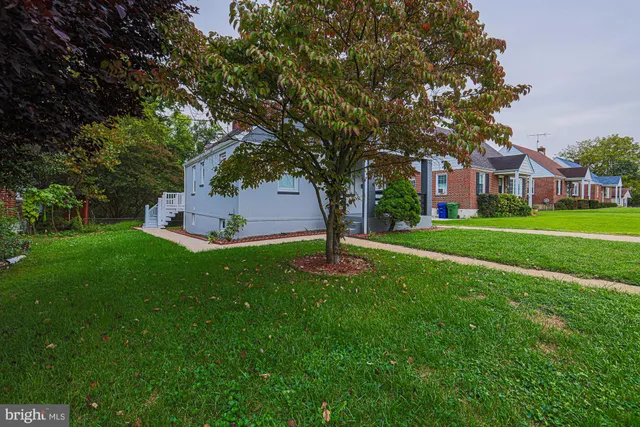 a front view of house with yard and green space