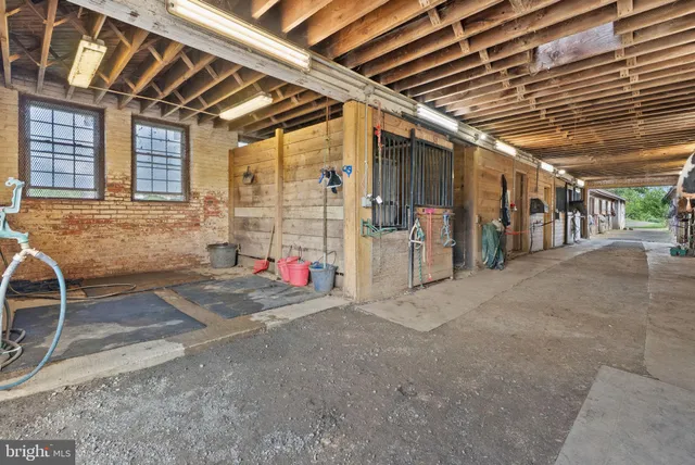 a view of a tennis ground with large trees