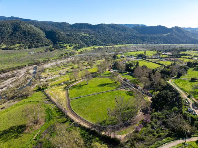 a view of a lush green hillside and a houses