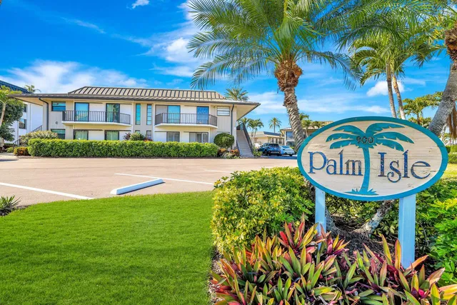 a view of a sign in front of a building