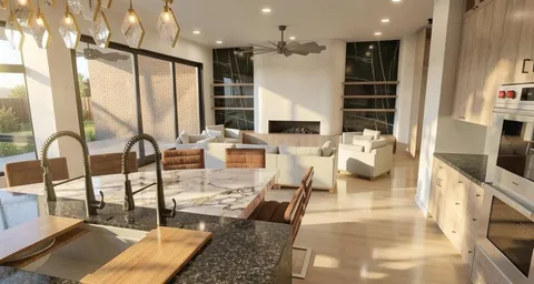 a living room with large windows