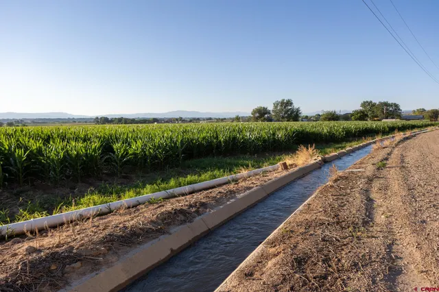 a view of a wooden floor and lake in background