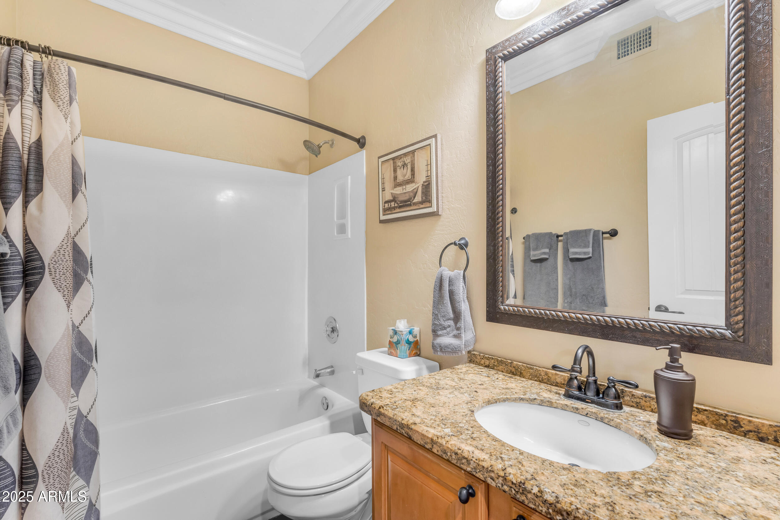 16044 South 24th Place Phoenix, AZ 85048 - Photo 28 of 42 a bathroom with a granite countertop sink toilet and shower