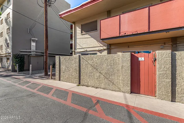 a view of a street with an outdoor space