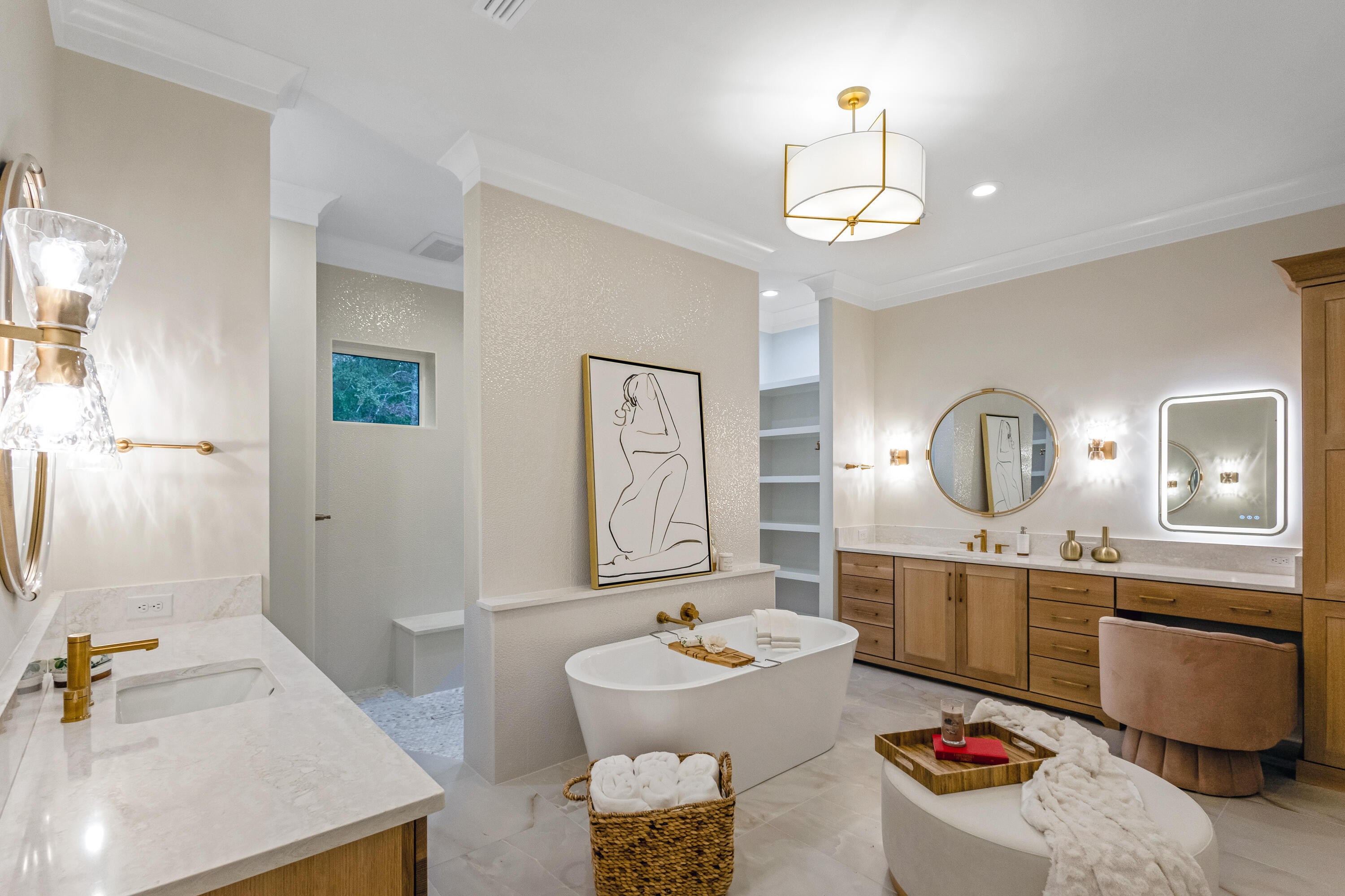 71 Clermont Cove Freeport, FL 32439 - Photo 25 of 73 a bathroom with a sink double vanity granite tub and a mirror
