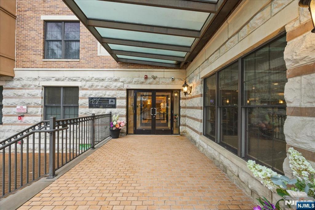 a view of a porch with a door