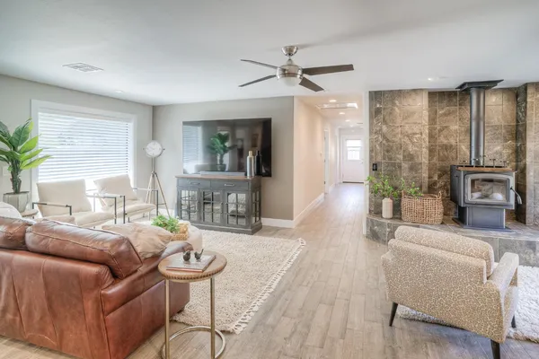 a backyard of a house with lots of green space