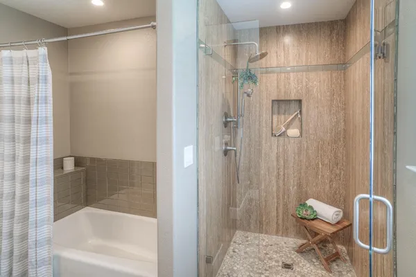 a view of a garden with a building in the background