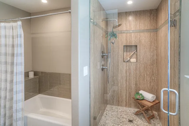 a view of a garden with a building in the background