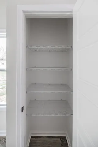 a view of walk in closet with empty racks