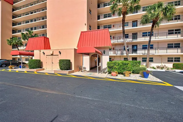 front view of a building with a street