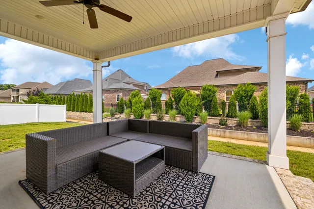 a swimming pool with seating space