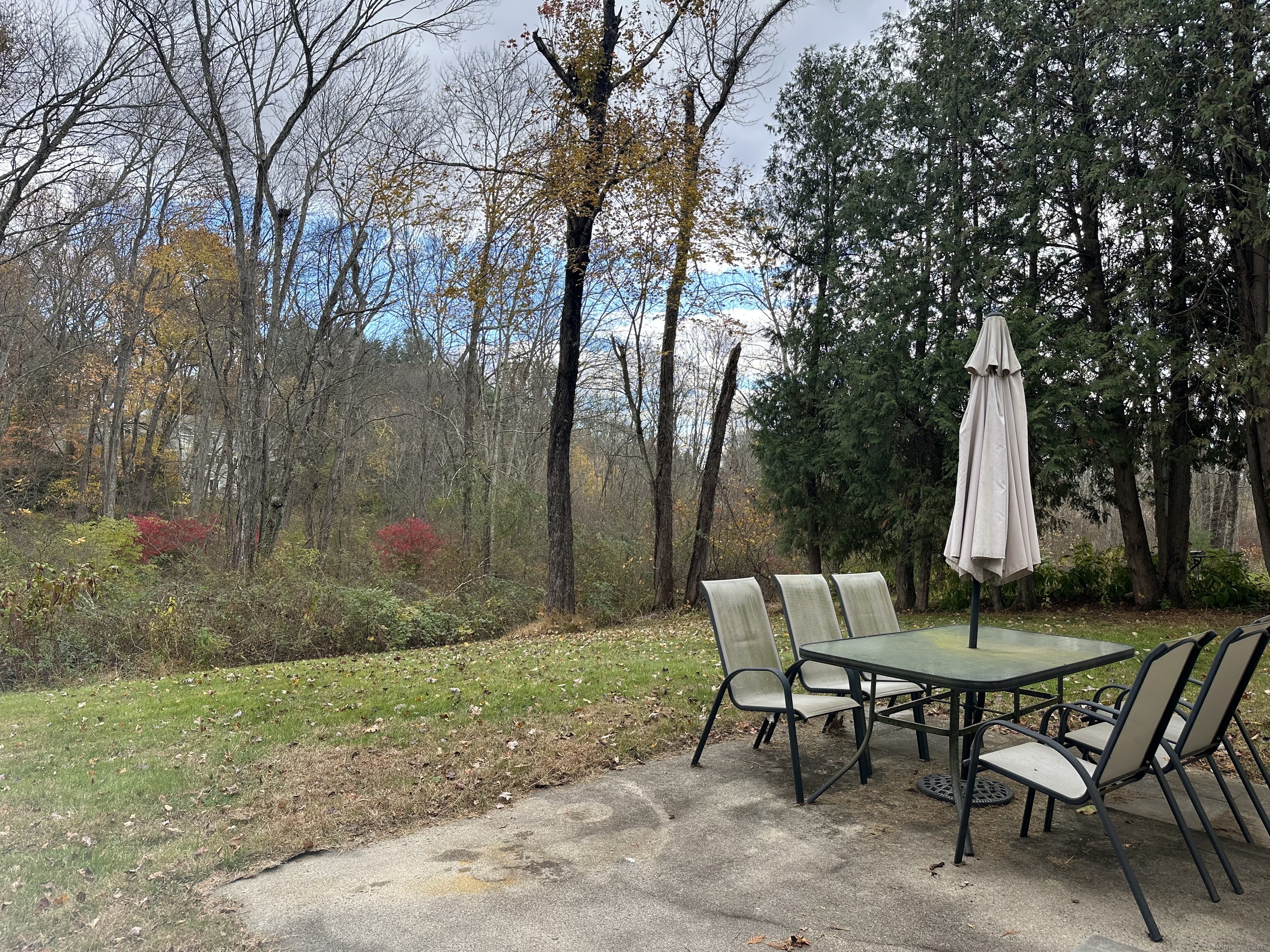 25 Elephant Rock Road, Unit 2 Woodbury, CT 06798 - Photo 16 of 17 a view of backyard with table and chairs and a large tree