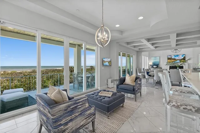 a view of a balcony with wooden floor