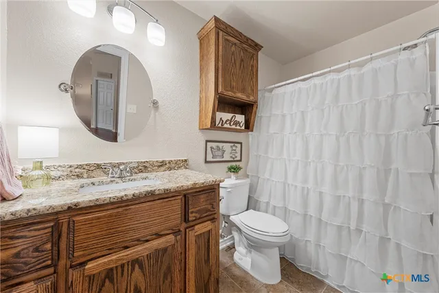 a bathroom with a toilet a sink and mirror