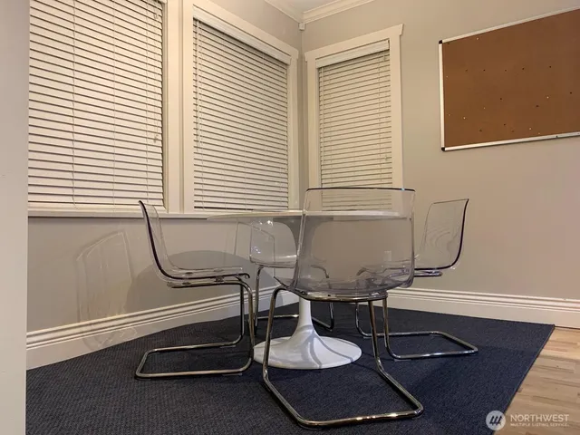 a room with a table and a chair